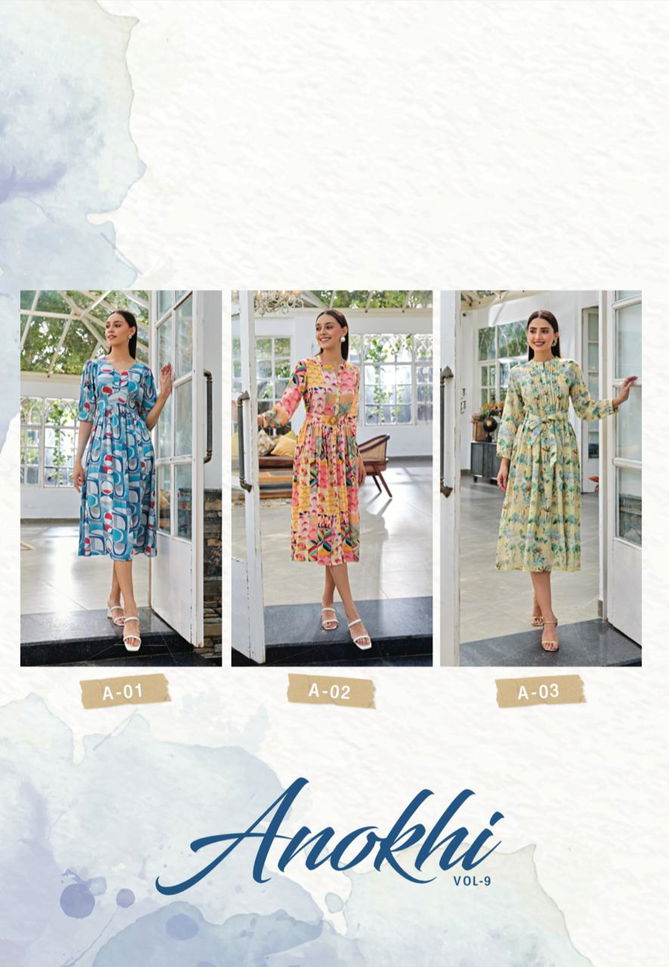 S4u Anokhi Vol 9 Rayon Party Wear kurtis Catalog